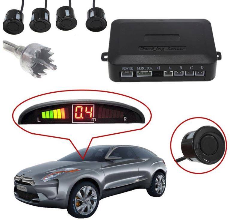 Parking Sensor Kit With Alarm, Control Box, LED Display Indicator & 4 LED Parking Sensors