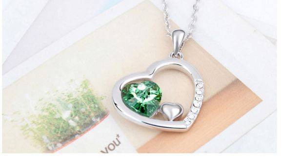 Exquisite Floating Heart Jewelry Set in Olive or Pink in Complimentary Gift Box