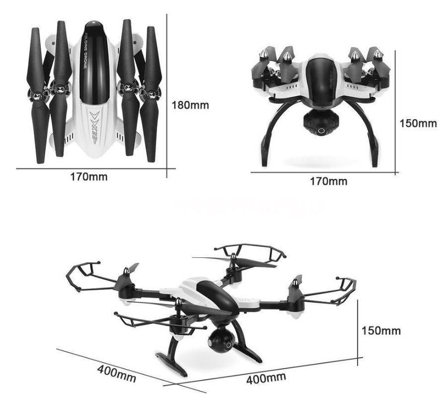 RC Foldable Camera Drone, FPV, 6-Axis, 2.4G, 4CH, Wi-Fi, USB, LED Lights, Real Aerial