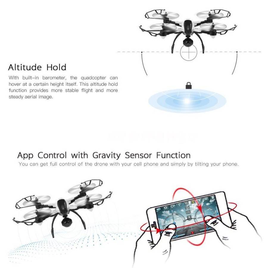 RC Foldable Camera Drone, FPV, 6-Axis, 2.4G, 4CH, Wi-Fi, USB, LED Lights, Real Aerial