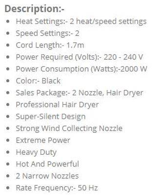 2000W Professional Hair Dryer - Heavy Duty With Extreme Power, 2 Heat Settings & Super Silent Design