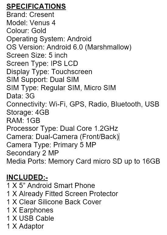 5" Android 6.0 Quadcore Smartphone - 4GB, Dual Sim, Dual Camera, IPS LCD Touch screen & EXTRA'S