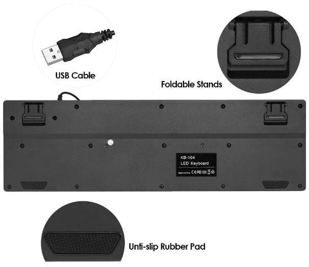 LED Gaming Keyboard 104 Key Back light Design, Wired with USB Interface