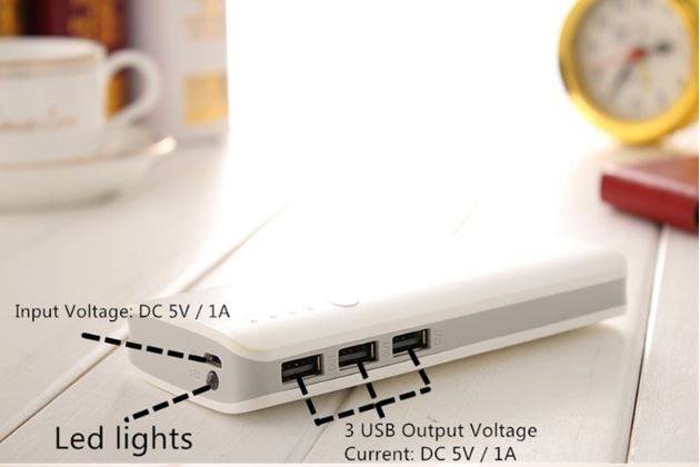 20 000mAh Power Bank With 3 USB Ports for Charging of Electronic Devices With LED Flashlight