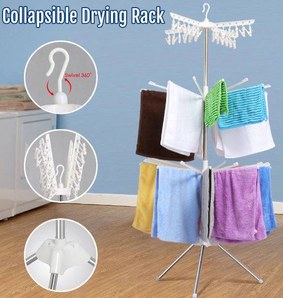 Portable 3-tier Collapsible Laundry Dryer - 360 Degree Swivel with Tripod Stand