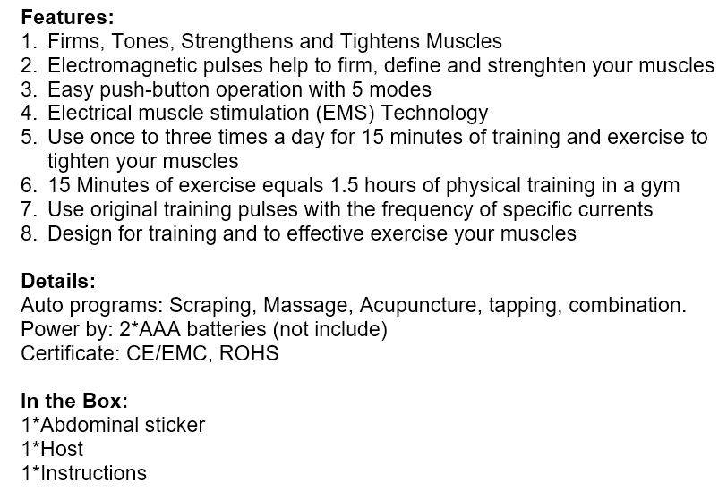 Home Gym - Wireless Electronic EMS 6 Pack Abs Muscle Simulator Kit with 5 modes
