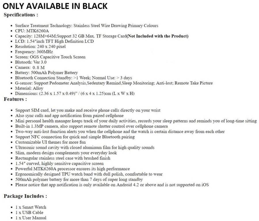 Smart Watch Phone, SIM CARD, Bluetooth, Camera, Sleep Monitor, SD Card, Pedometer etc.