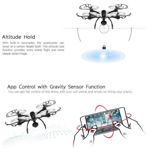 2.4GHz 4CH 6-Axis WIFI Real-Transmission Foldable Camera Drone with LED Lights for Night Flying