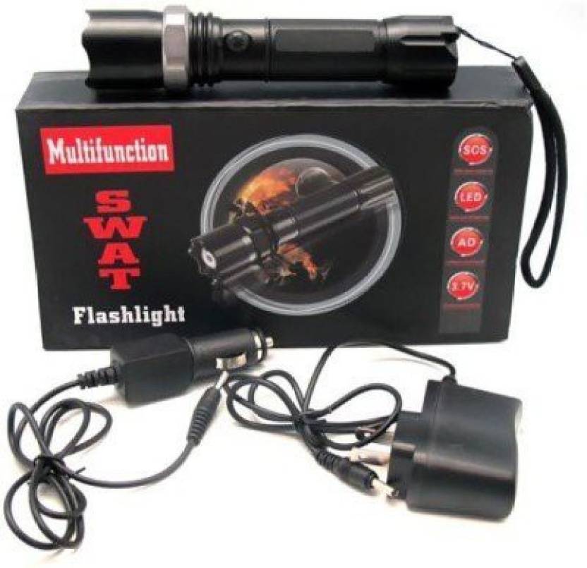 Tactical Swat Rechargeable LED Flashlight, Battery, Charger, Car Charger CHEAPEST COURIER FEES