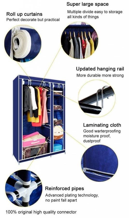 Portable Canvas Wardrobe with 5 Shelves to neatly store your necessities