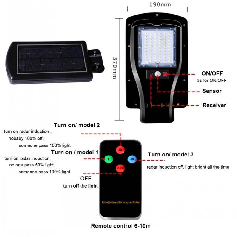 30W LED SOLAR Street Light with Remote, 60 LED, PIR, Motion Sensor, Waterproof with 3 Lighting Modes