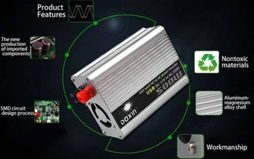 500 WATT Power Inverter - Convert 12V DC to 220V AC (500W Continious Power & 1000W Peak Power)