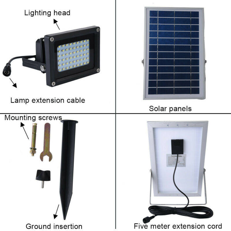 LED SOLAR Flood Light with 5 meter cable, Solar Panel, Bracket & Ground Stand, Day Night Sensor