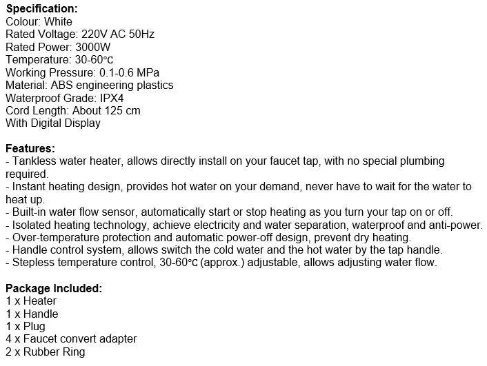 Electric Heating Faucet - Acts as a Mini Geyser for your Tap, Connect Directly to Tap - Hot & Cold