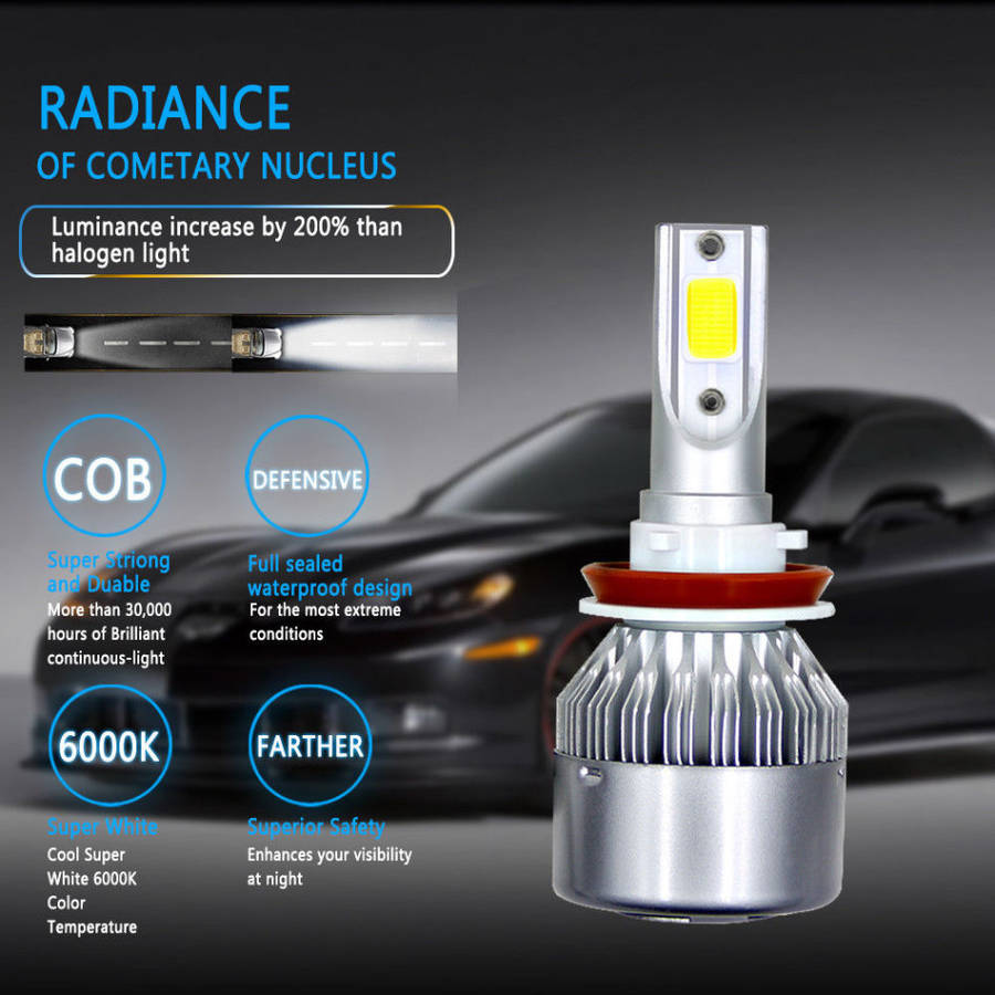 2 Piece LED Headlight Kit  Available in H1, H3, H4, H7 9005, 9006