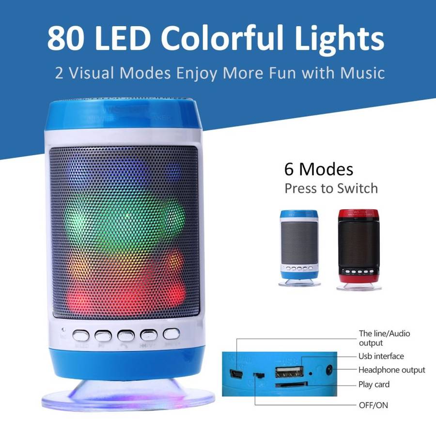 Wireless Bluetooth Speaker With LED Lights & FM Radio, Support USB & SD Card