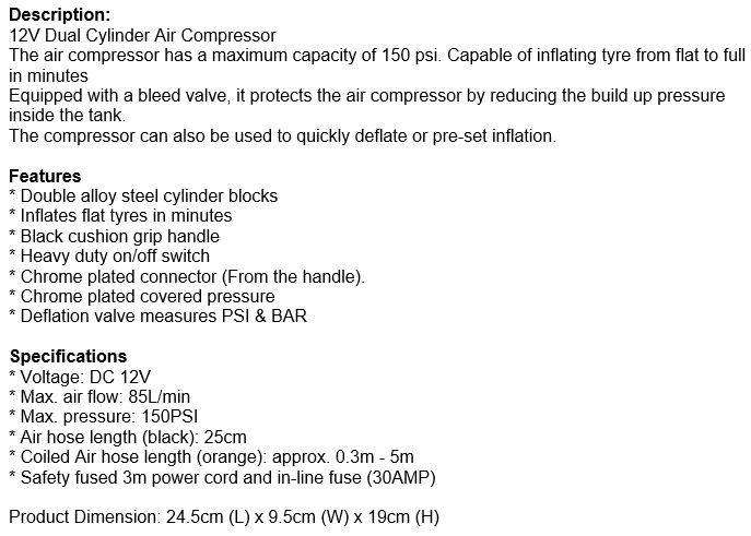 12V 4x4 Dual Cylinder Air Compressor compact with a Carry Case & Accessories