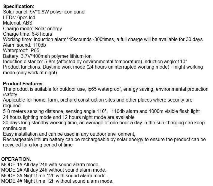 Waterproof Motion Sensor LED SOLAR ALARM LIGHT - Your all-in-one Security Necessity - 4 Modes
