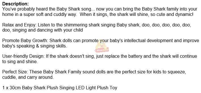 The Baby Shark Soft Toy Sings the Baby Shark Song with Flashing lights