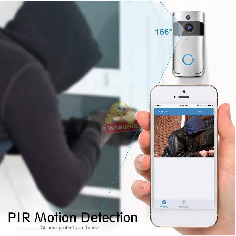 WIFI Video Door Bell - PIR Motion Detection, Real-time & Two-way Intercom, 166° Wide Angle etc
