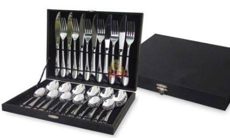 24 Piece Modern Silverware Stainless Steel Cutlery Set in Wooden Case