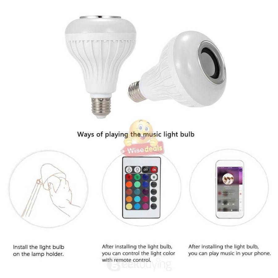 Bluetooth LED Music Bulb Light, RGB 16 Colours with Remote Control, Adjustable volume of Light etc