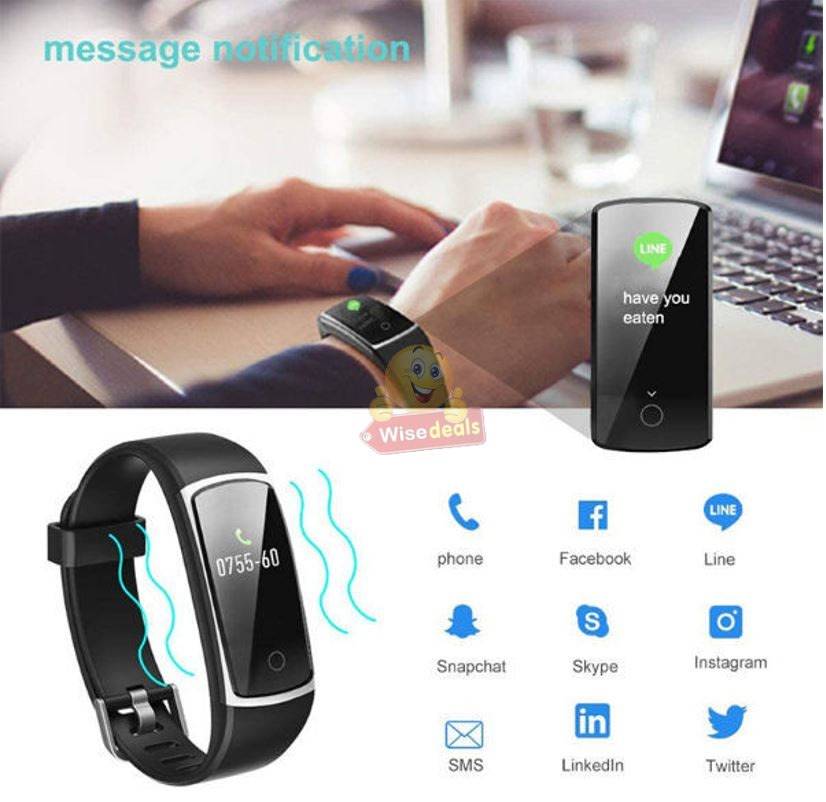 Bluetooth Fitness Smart Watch - Monitor Heart Rate, Blood Pressure, Blood Oxygen, Calorie, Distance