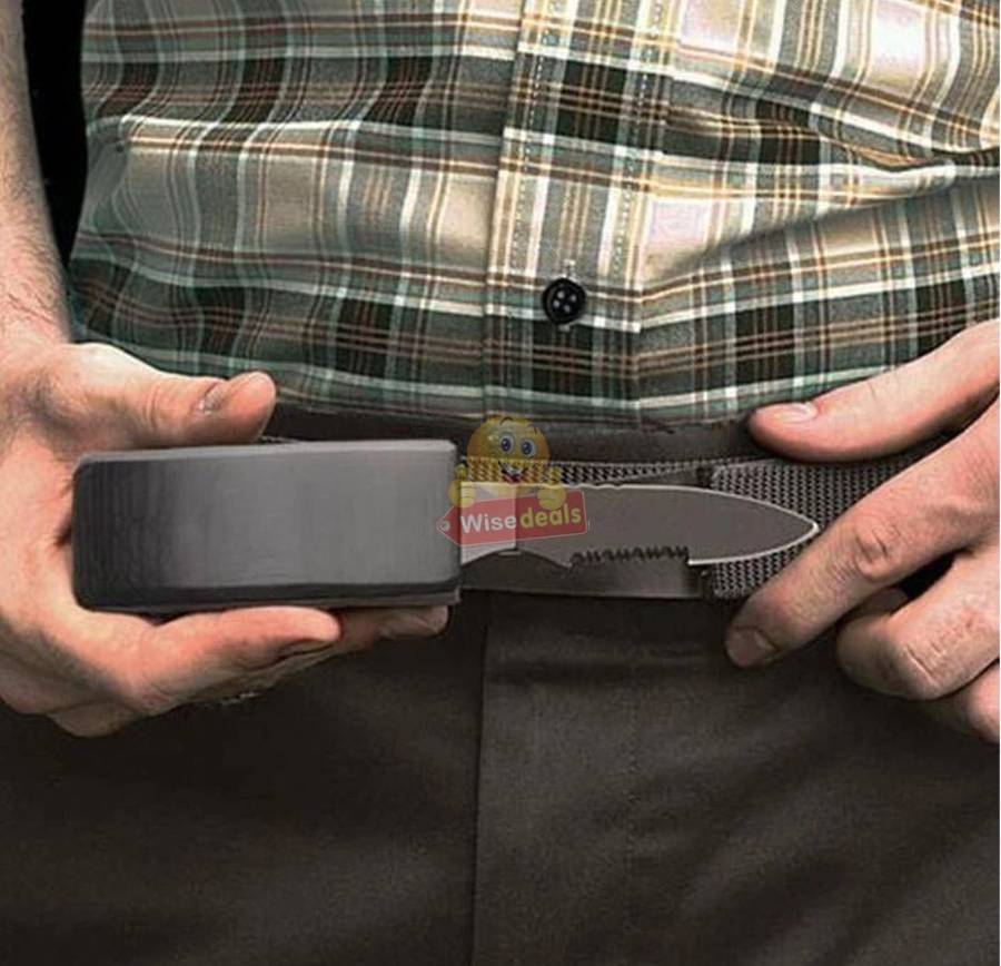 Be Prepared with this Belt with Buckle knife.  Use Indoor, Outdoor, Camping, Hiking, Self defense...