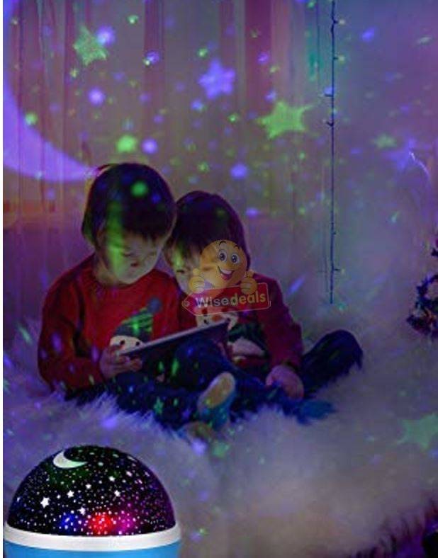 Rotating Starry Night Sky Projector Lamp with moon and stars in colour or soft white night bed lamp