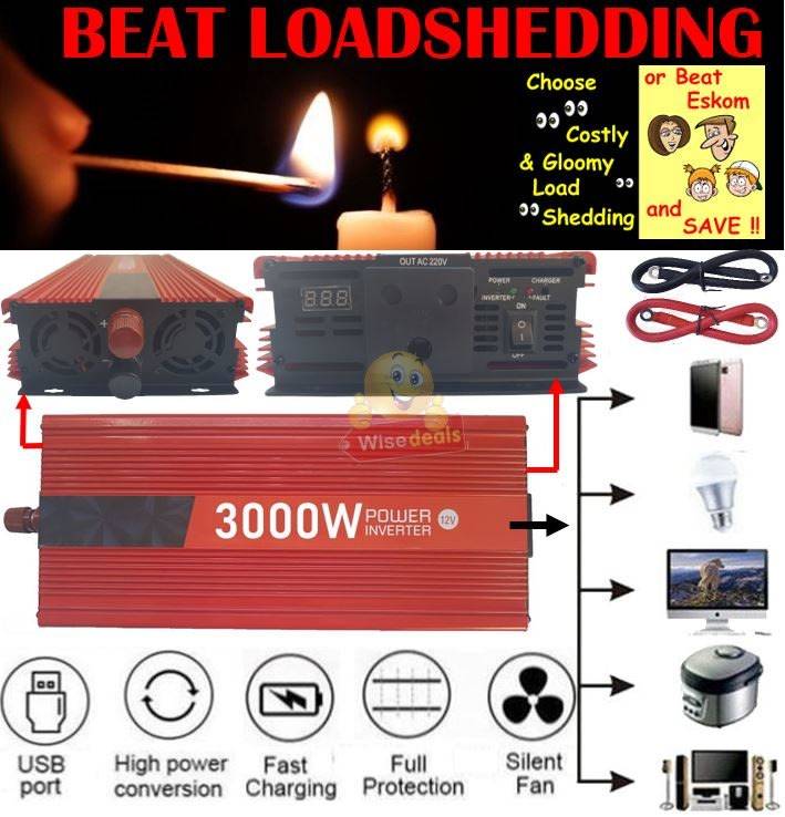 3000W Solar Power Inverter  3000W Constant Power & 6000W Surge Power, Convert 12V DC to 220V AC