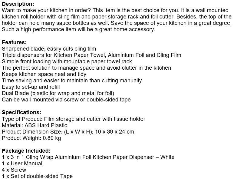4 IN 1 Kitchen roll dispenser and organiser, a multifunctional space saver for every home
