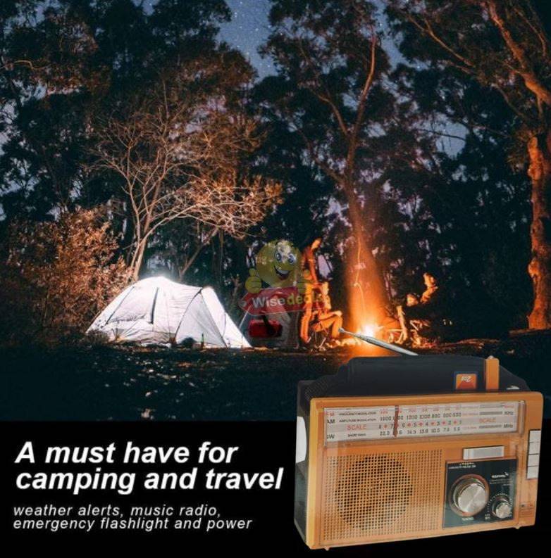 Rechargeable Bluetooth SOLAR AM-FM Radio with USB, SD, Aux MP3 Player, Flashlight, 18650mAh