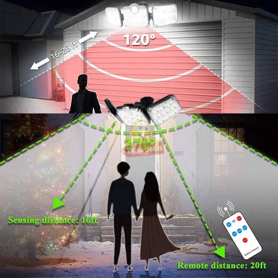 30W Super Bright Solar Flood Light, 3 adjustable heads, 3 modes, 2600mAH battery, Remote Control etc