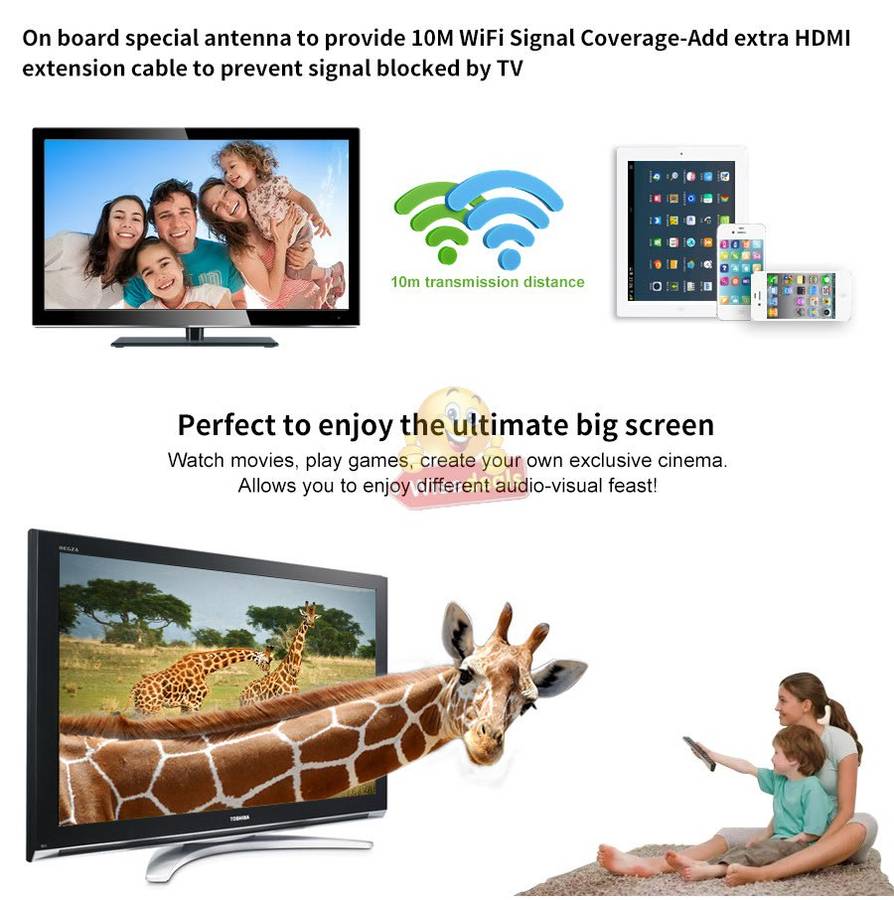 HDMI Streaming WIFI Receiver  See all the contents of your phone on Big Screen, Movies, Play Games