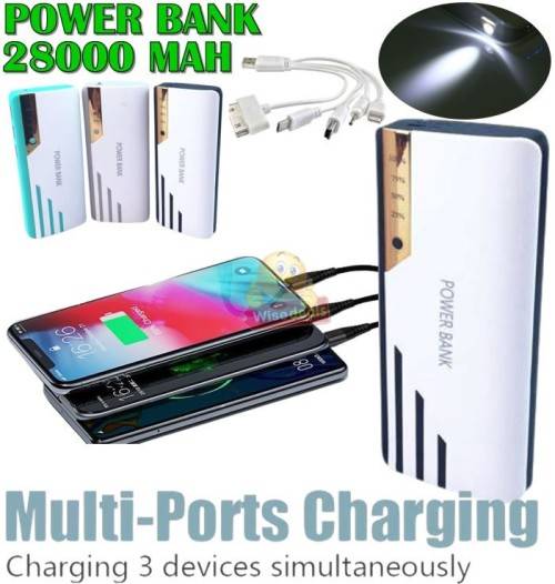 28 000mAh Power Bank With 3 USB Ports and Flashlight, Fast Charge, Portable and Convenient