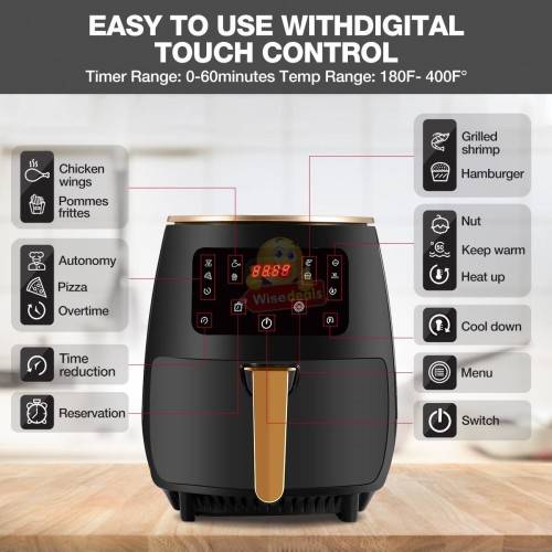 Air Fryer with Digital LED Display, Air-fry, grill, bake, sauté and roast