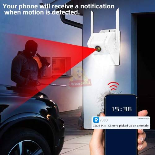 2-in-1 Waterproof Outdoor Panoramic IP Camera with LED Light  V380 Pro App