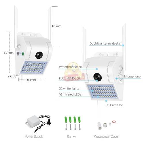 2-in-1 Waterproof Outdoor Panoramic IP Camera with LED Light  V380 Pro App