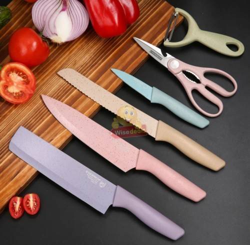 6Pcs Corrugated Kitchen Knife Set, Super Sharp, Durable Coating, Tarnish and Rust Resistant