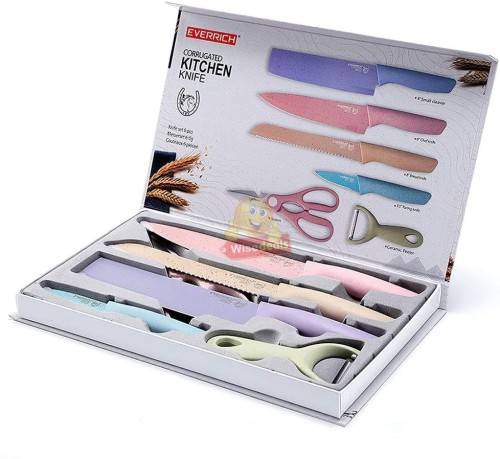 6Pcs Corrugated Kitchen Knife Set, Super Sharp, Durable Coating, Tarnish and Rust Resistant