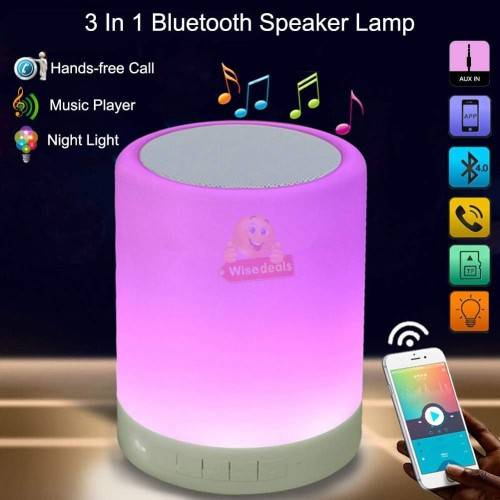 2-IN-1 Bluetooth Speaker and Touch Lamp with Setting for Different Colours, Support SD Card and Aux