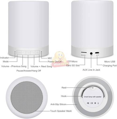 2-IN-1 Bluetooth Speaker and Touch Lamp with Setting for Different Colours, Support SD Card and Aux