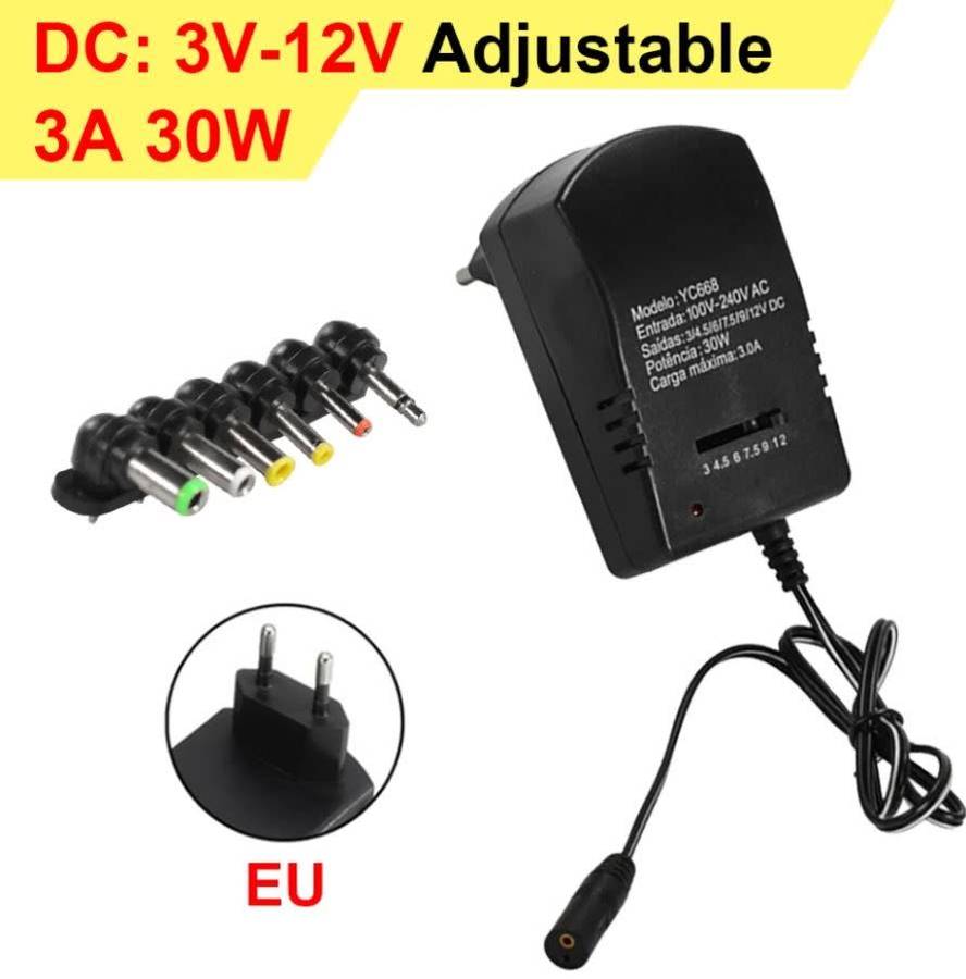 Universal Adjustable AC Adapter Converter Plug, 3V, 4.5V, 6V, 7.5V, 9V and 12V