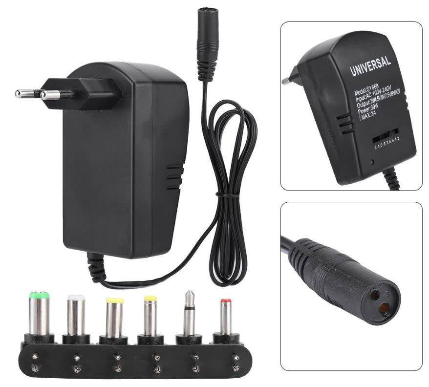 Universal Adjustable AC Adapter Converter Plug, 3V, 4.5V, 6V, 7.5V, 9V and 12V