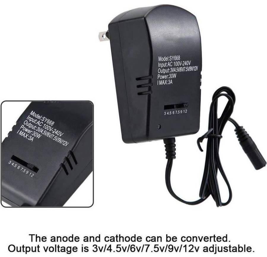 Universal Adjustable AC Adapter Converter Plug, 3V, 4.5V, 6V, 7.5V, 9V and 12V
