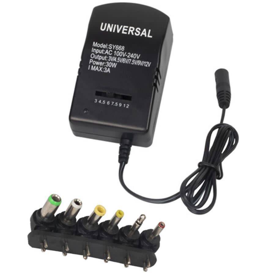 Universal Adjustable AC Adapter Converter Plug, 3V, 4.5V, 6V, 7.5V, 9V and 12V