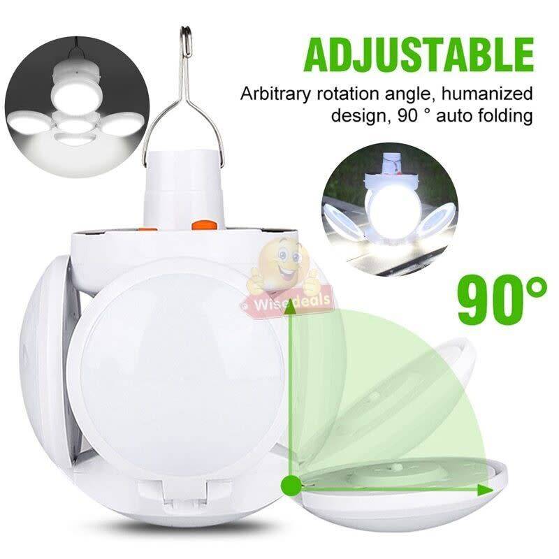 SOLAR 90° Foldable LED Fan Foodball Light, Also Charge with USB, Waterproof