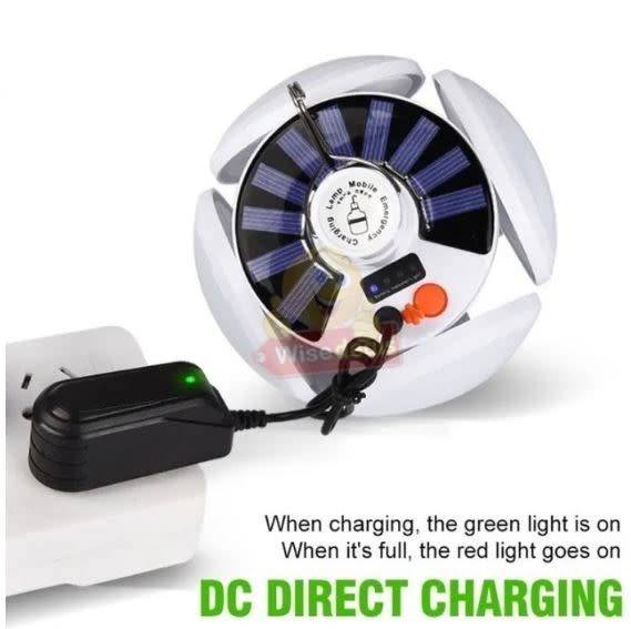 SOLAR 90° Foldable LED Fan Foodball Light, Also Charge with USB, Waterproof