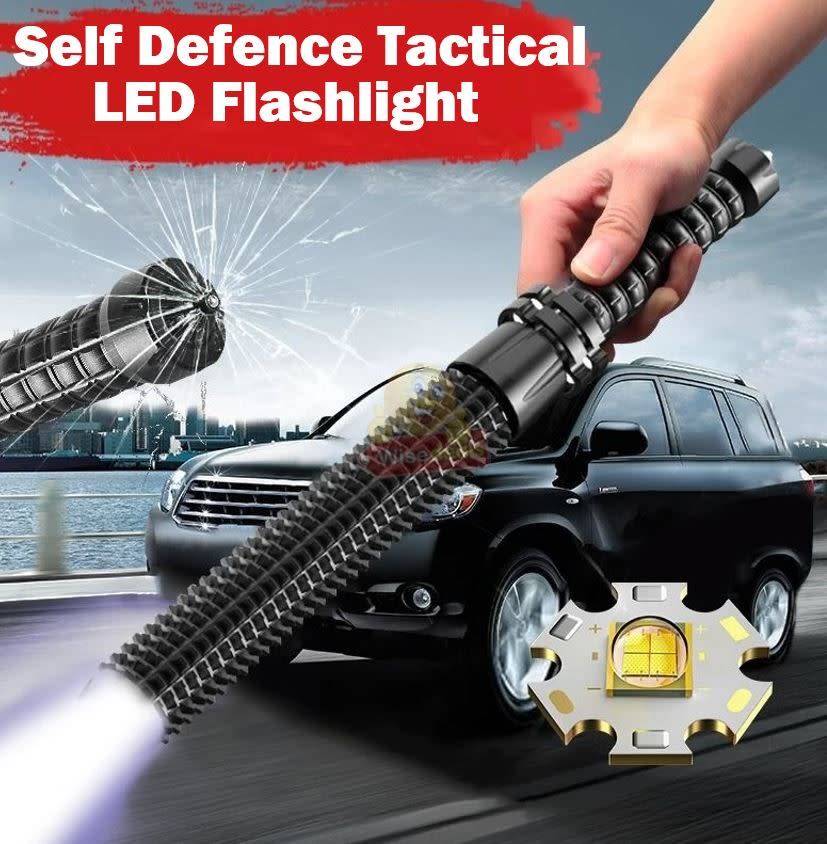 Tactical Outdoor Self-Defence LED Flashlight, Rechargeable, Waterproof, USB Charging
