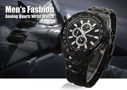 Elegant CURREN Military Mens Quartz Wrist Watch With Stainless Steel Strap - Black